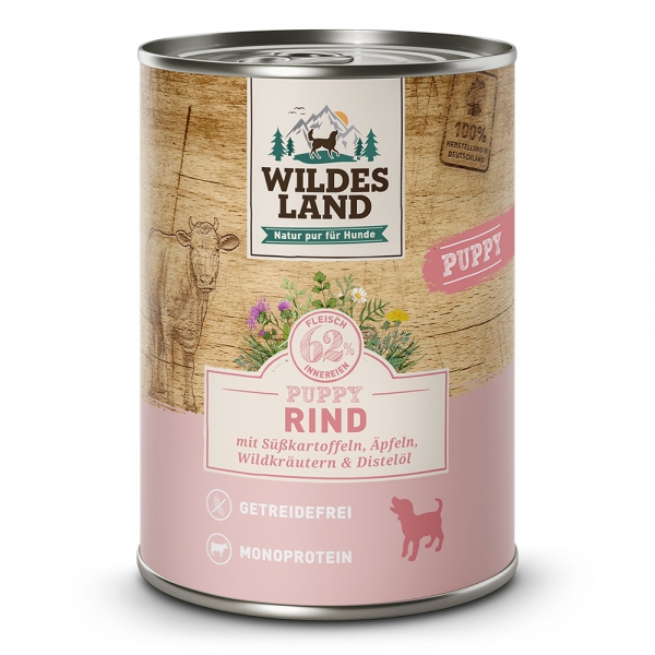 Wildes Land Puppy Rind mit Süßkartoffel 400g